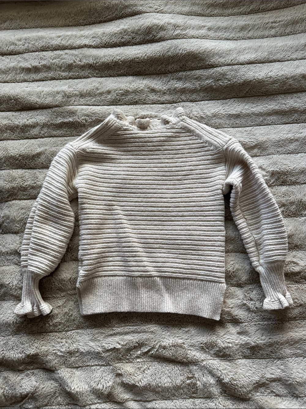 Madewell Cream Ruffle Crewneck Ribbed Sweater - Picture 6 of 6